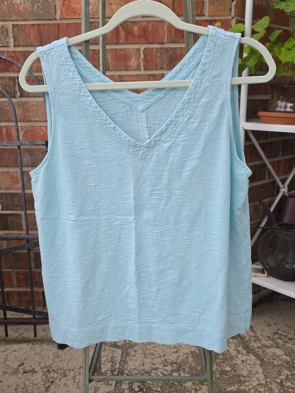 Chico's Light Blue V-Neck Sleeveless Top - Size 12 / Large